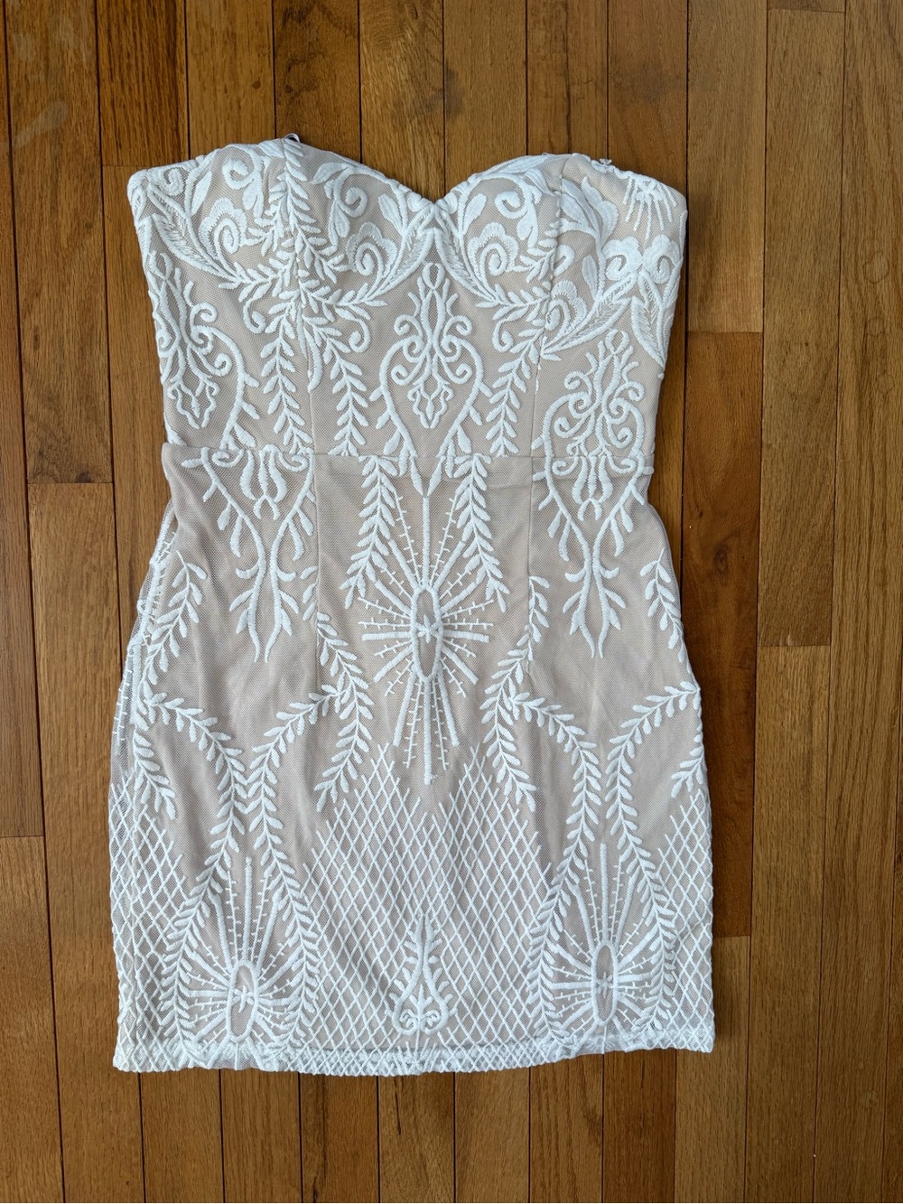 Lulu's White Embroidered Strapless Bodycon Dress